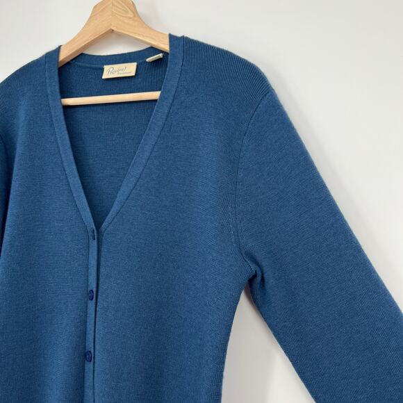 Vintage Nordstrom Preview Merino Wool Cardigan Duster Sweater Small Blue V Neck - Picture 2 of 9